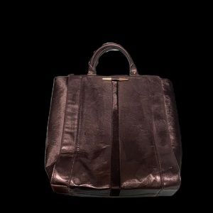 Zara Basic F/W12 Black Faux Leather And Faux Fur Large Double Handle Tote &Strap